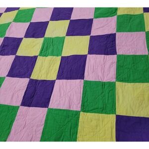 Handmade Rag Quilt College Station TX Cathy Catron Purple Green Pink Yellow